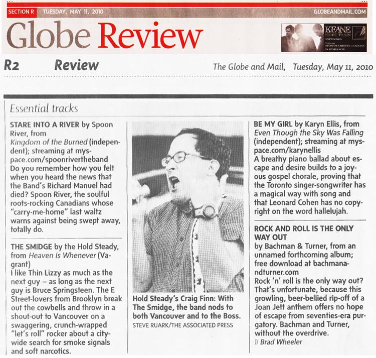Scan of Globe and Mail: Essential Track, May 11 2010.